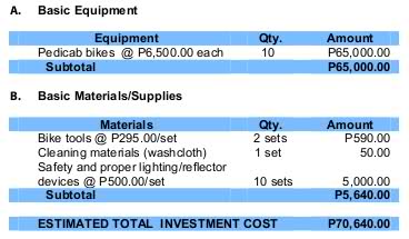 Pedicab business investment cost