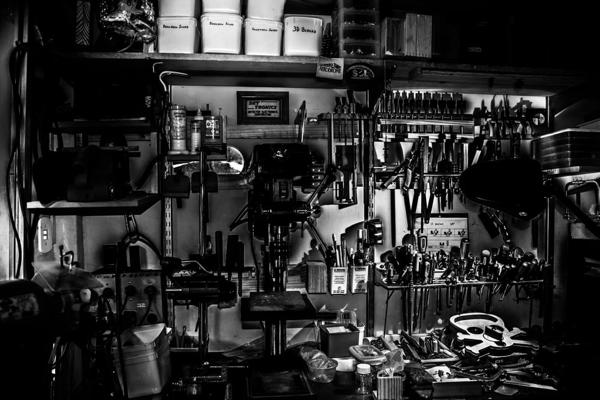 kitting process grayscale photography of metal tools