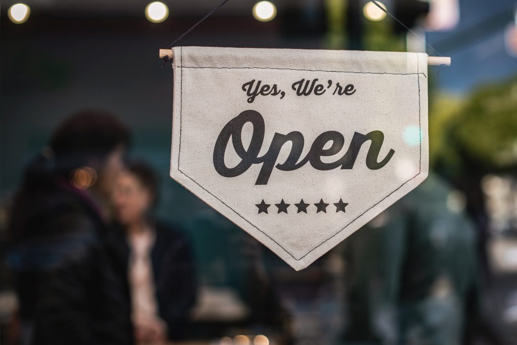 business license white open signage