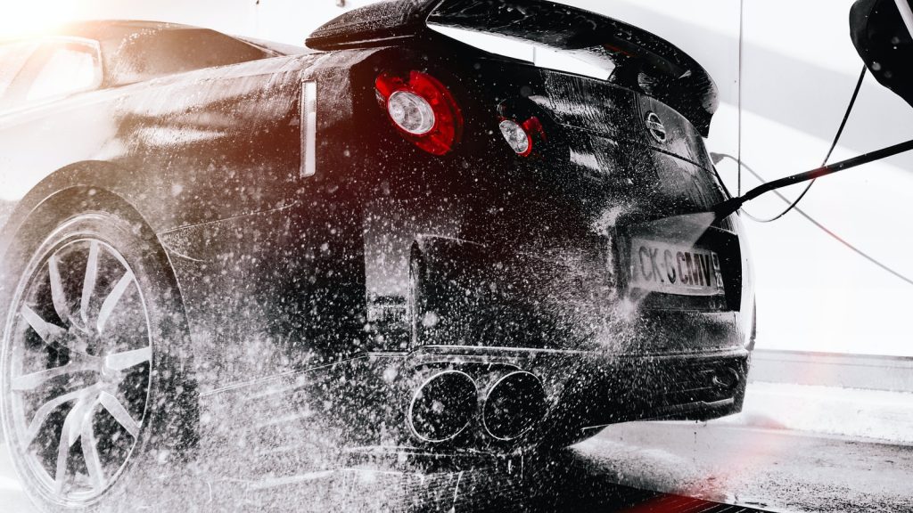 Car Wash grayscale photo of black car