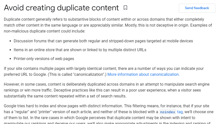 avoid duplicate content