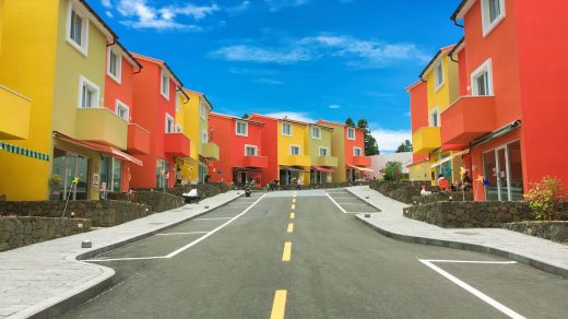 yellow and red concrete houses