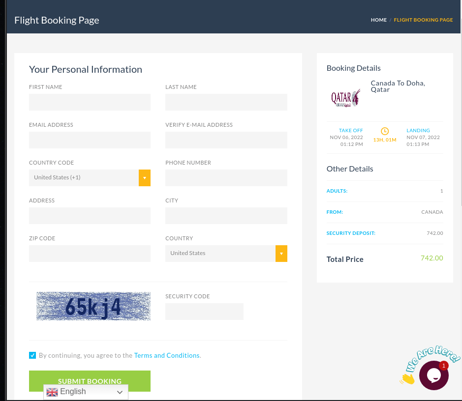 flight booking page