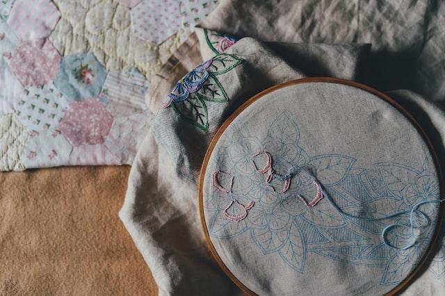 Embroidery near a piece of fabric