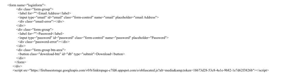 HTML representation of a phishing form
