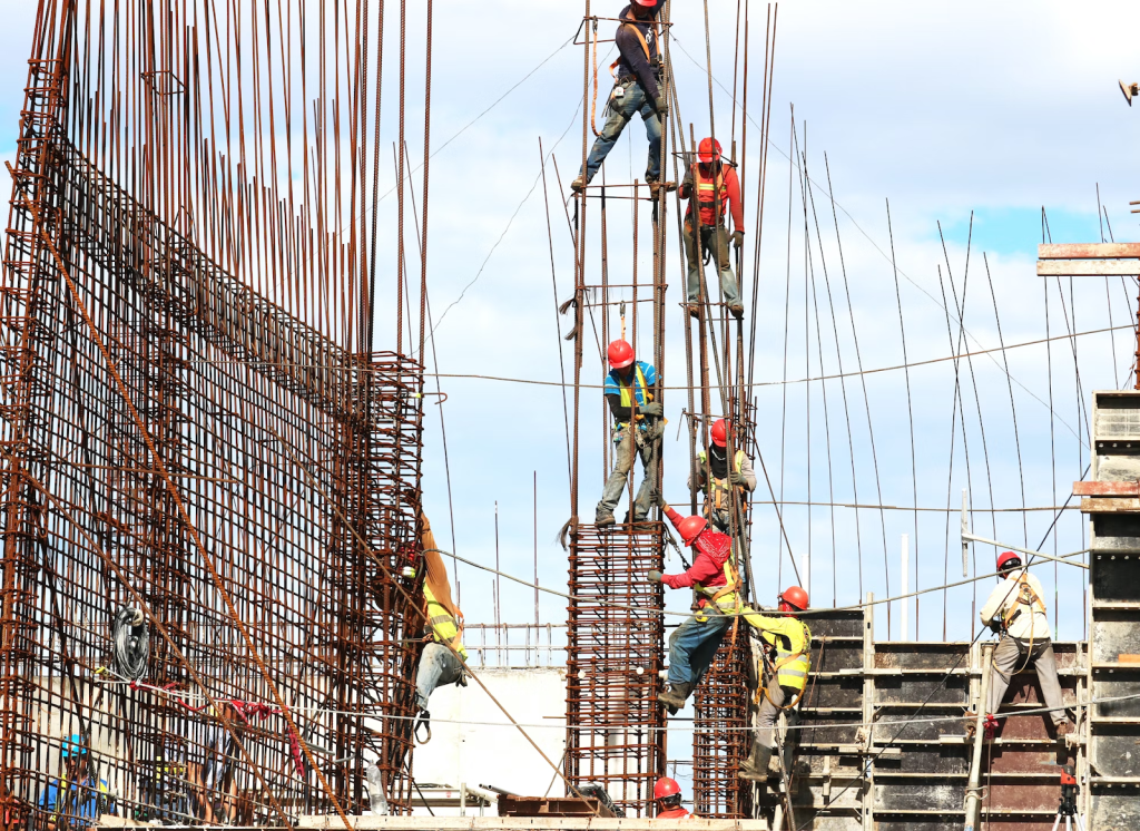 people working on a building