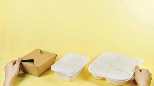 a person holding a box and two take out containers