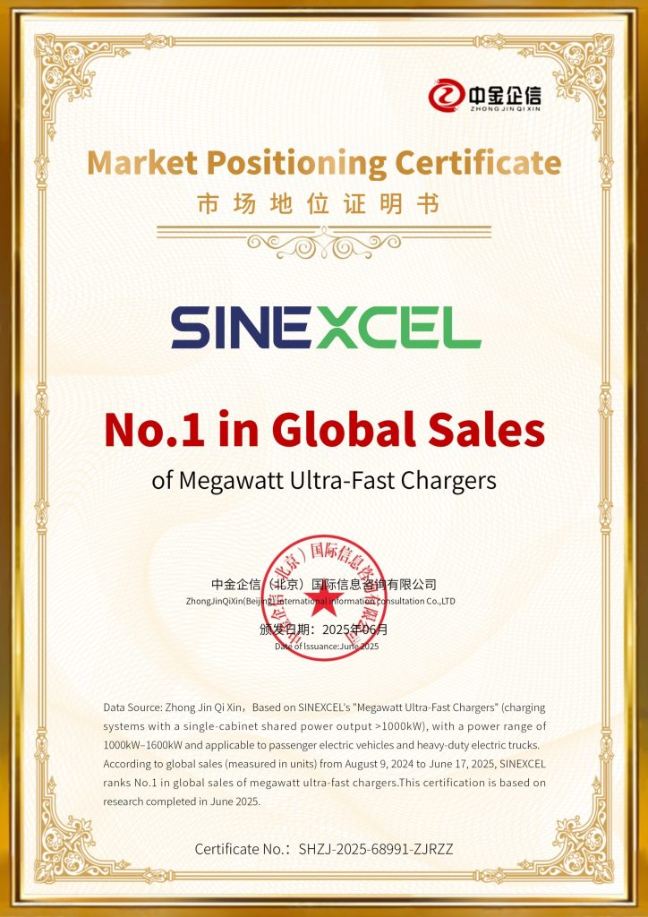 SINEXCEL Achieves No 1 Global Megawatt Level Charger Sales