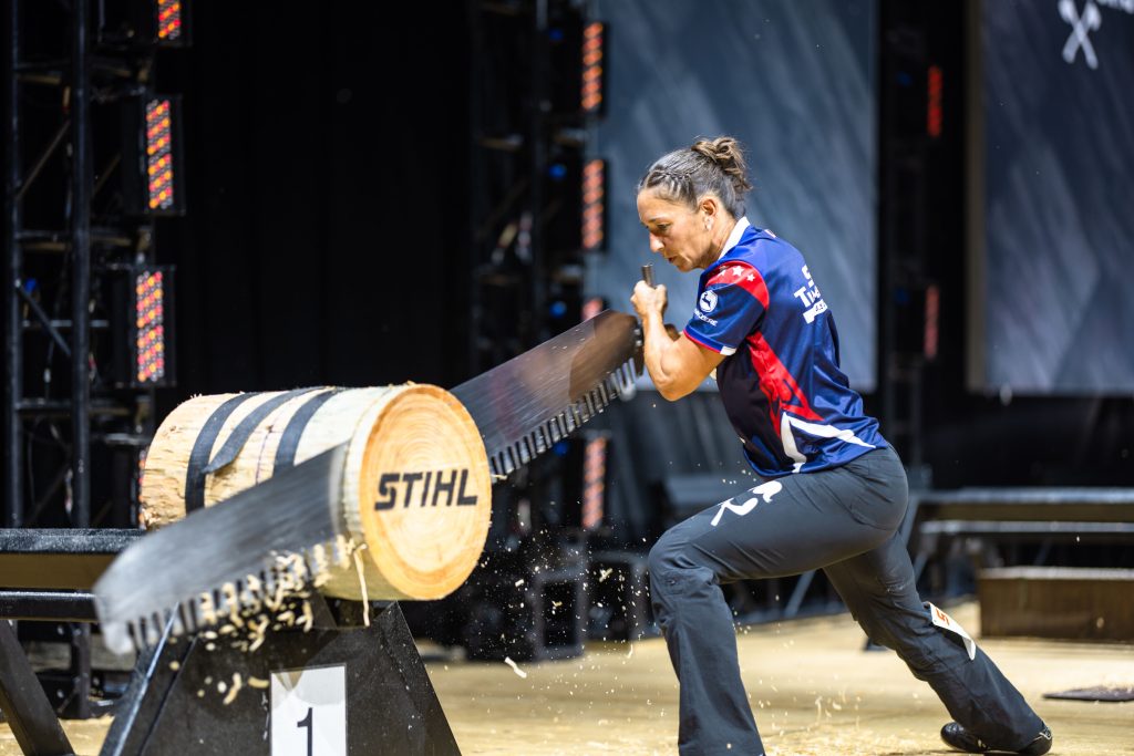 STIHL TIMBERSPORTS® 2025 U.S. Championships Delivers World Records, Title Defenses, and Rising Stars 7 STIHL TIMBERSPORTS legend Erin LaVoie
